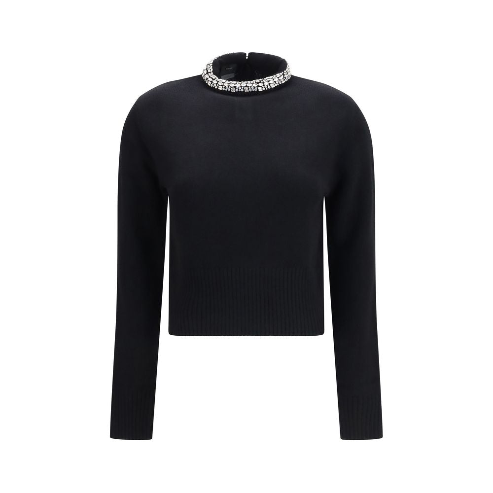 Sweatshirt by PINKO for women in viscose wool nylon & capra leather black features an exquisite silhouette, showcasing and details for a exquisite look.