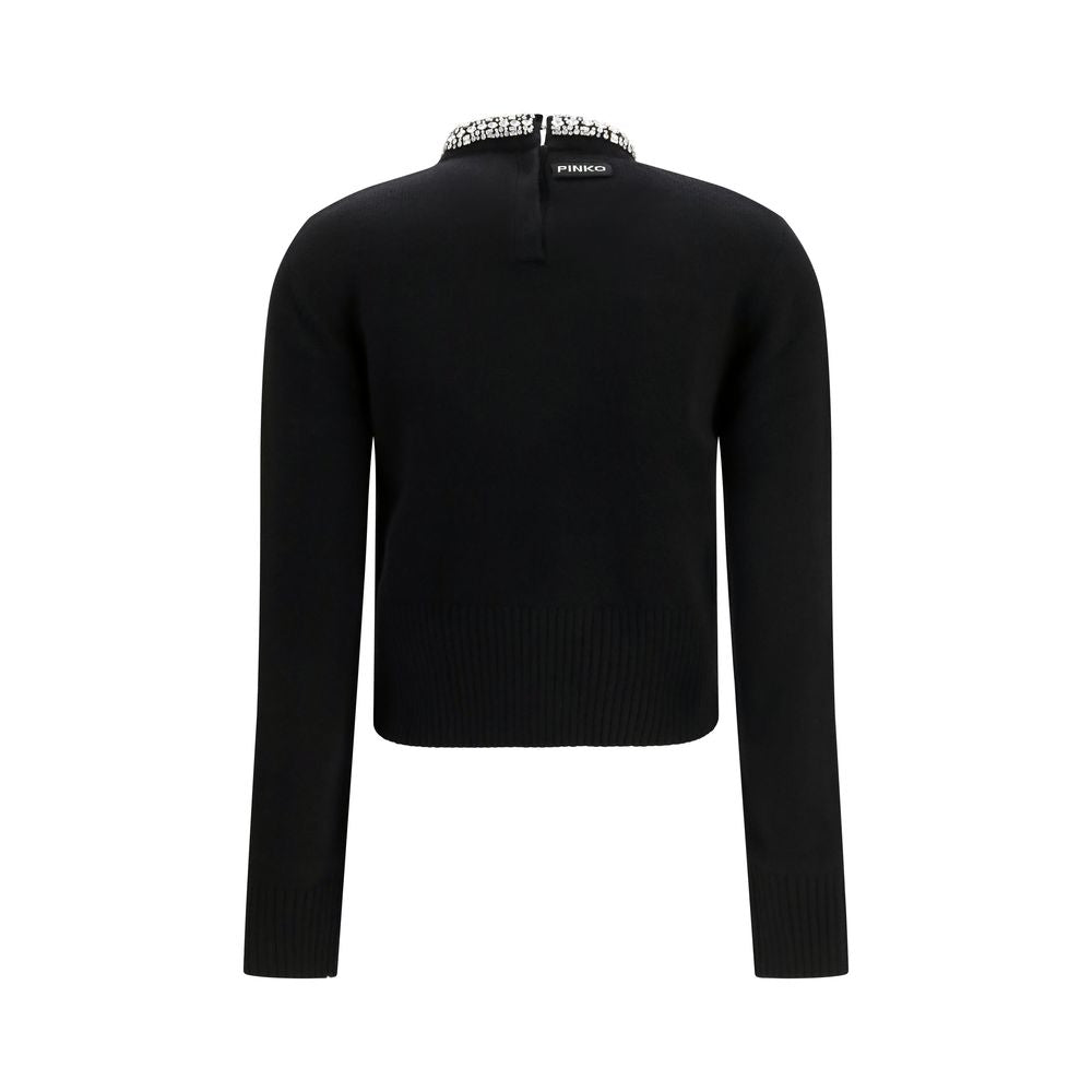 Sweatshirt by PINKO for women in viscose wool nylon & capra leather black showcases a slouchy chic silhouette, artfully detailed with a slouchy chic and for a slouchy chic finish.