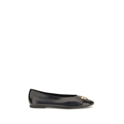 Ballet Flat Shoes by Tory Burch for women in goatskin leather black & gold showcases a dynamic silhouette, artfully capturing Charlie Women's Goatskin Leather Ballet Flat Shoes through its distinctive and elegant .