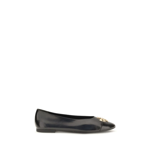 Ballet Flat Shoes by Tory Burch for women in goatskin leather black & gold showcases a dynamic silhouette, artfully capturing Charlie Women's Goatskin Leather Ballet Flat Shoes through its distinctive and elegant .