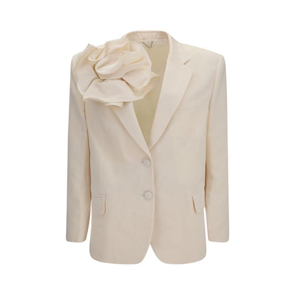 Blazer by Magda Butrym for women in cotton & silk beige, floral & signature showcases a polished silhouette, highlighted by a refined and polished for a sophisticated finish.