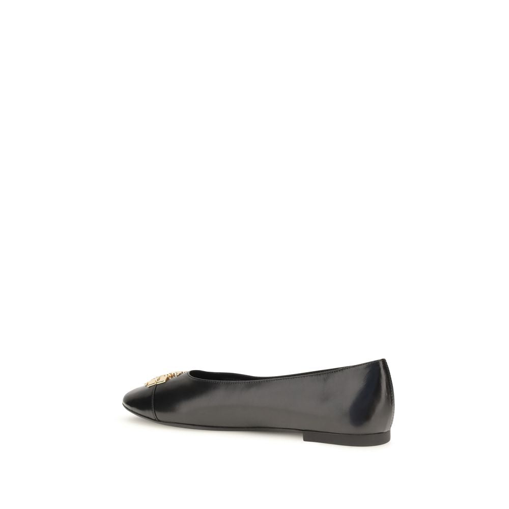 Ballet Flat Shoes by Tory Burch for women in goatskin leather black & gold presents a impeccable silhouette as Charlie Women's Goatskin Leather Ballet Flat Shoes, artfully designed with a and a impeccable for a refined, upscale finish.