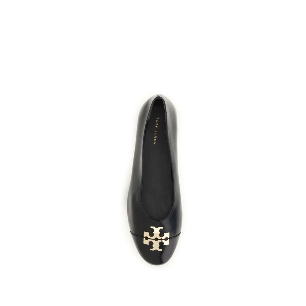 Ballet Flat Shoes by Tory Burch for women in goatskin leather black & gold presents a effortless chic silhouette, showcasing the Charlie Women's Goatskin Leather Ballet Flat Shoes design with a effortless chic and for a sophisticated look.