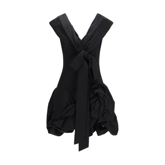 Dress by Magda Butrym for women in cotton & silk black & floral features an cute silhouette, detailed with a sleeveless and shawl-collar neckline that elegantly flows into a cute midi.