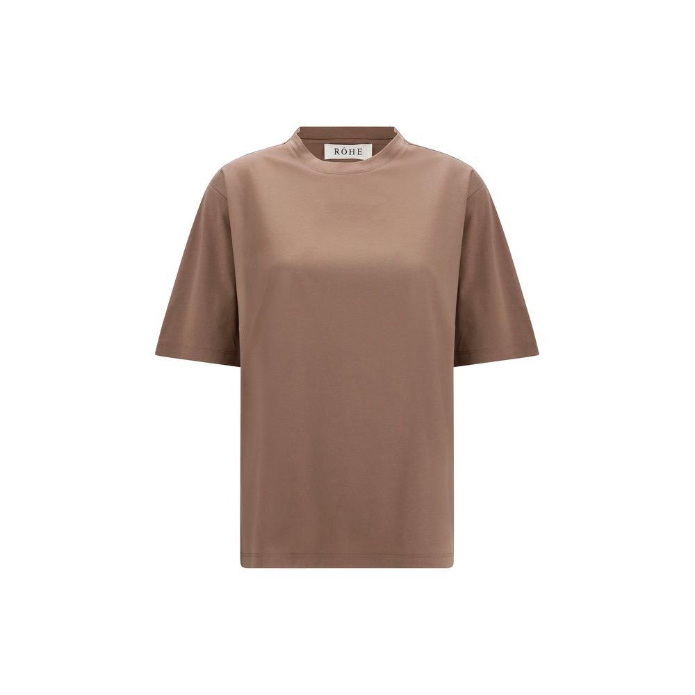 T-Shirt by Rohe for women in silk cotton & modal brown showcases a dramatic silhouette, elegantly detailed with a dramatic crew neckline and for a truly dramatic finish.