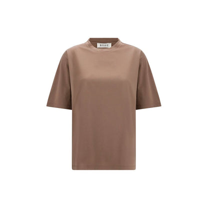 T-Shirt by Rohe for women in silk cotton & modal brown showcases a dramatic silhouette, elegantly detailed with a dramatic crew neckline and for a truly dramatic finish.