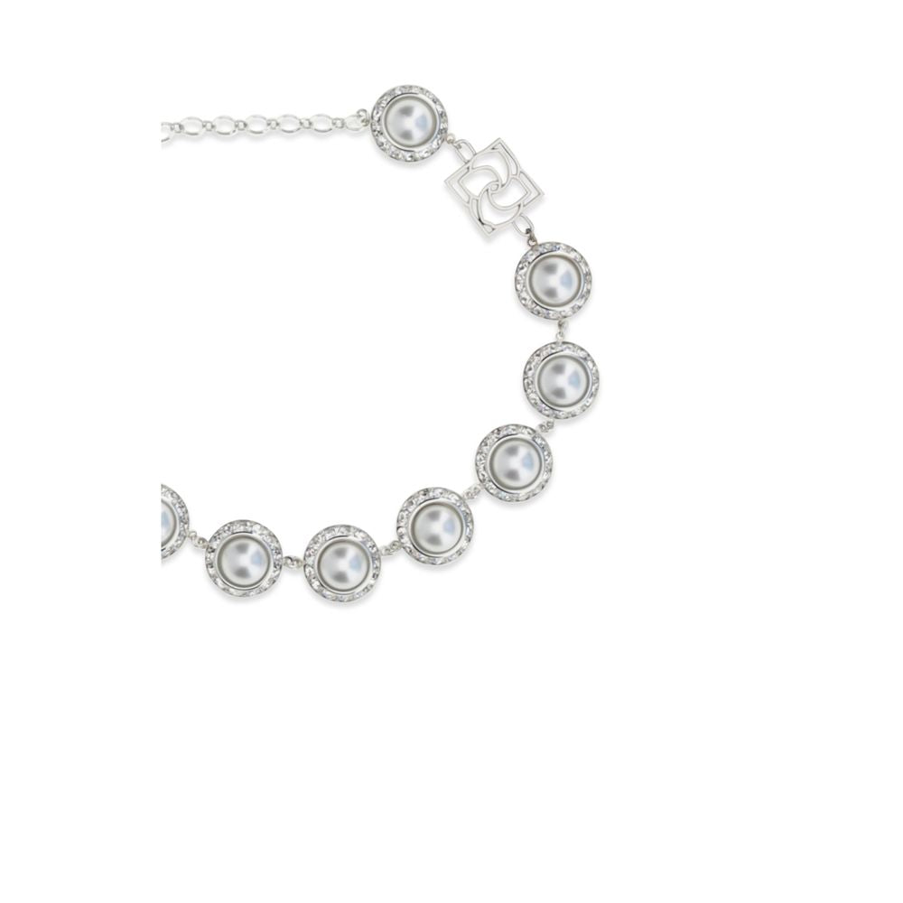 Necklace by Magda Butrym for women in lambskin leather pearl & silver features an lustrous silhouette, showcasing the lustrous [Neckline design] and Women's Silver Brass Pearls & Crystal Necklace for a sophisticated, premium look.