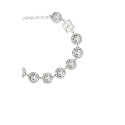 Necklace by Magda Butrym for women in lambskin leather pearl & silver features an lustrous silhouette, showcasing the lustrous [Neckline design] and Women's Silver Brass Pearls & Crystal Necklace for a sophisticated, premium look.