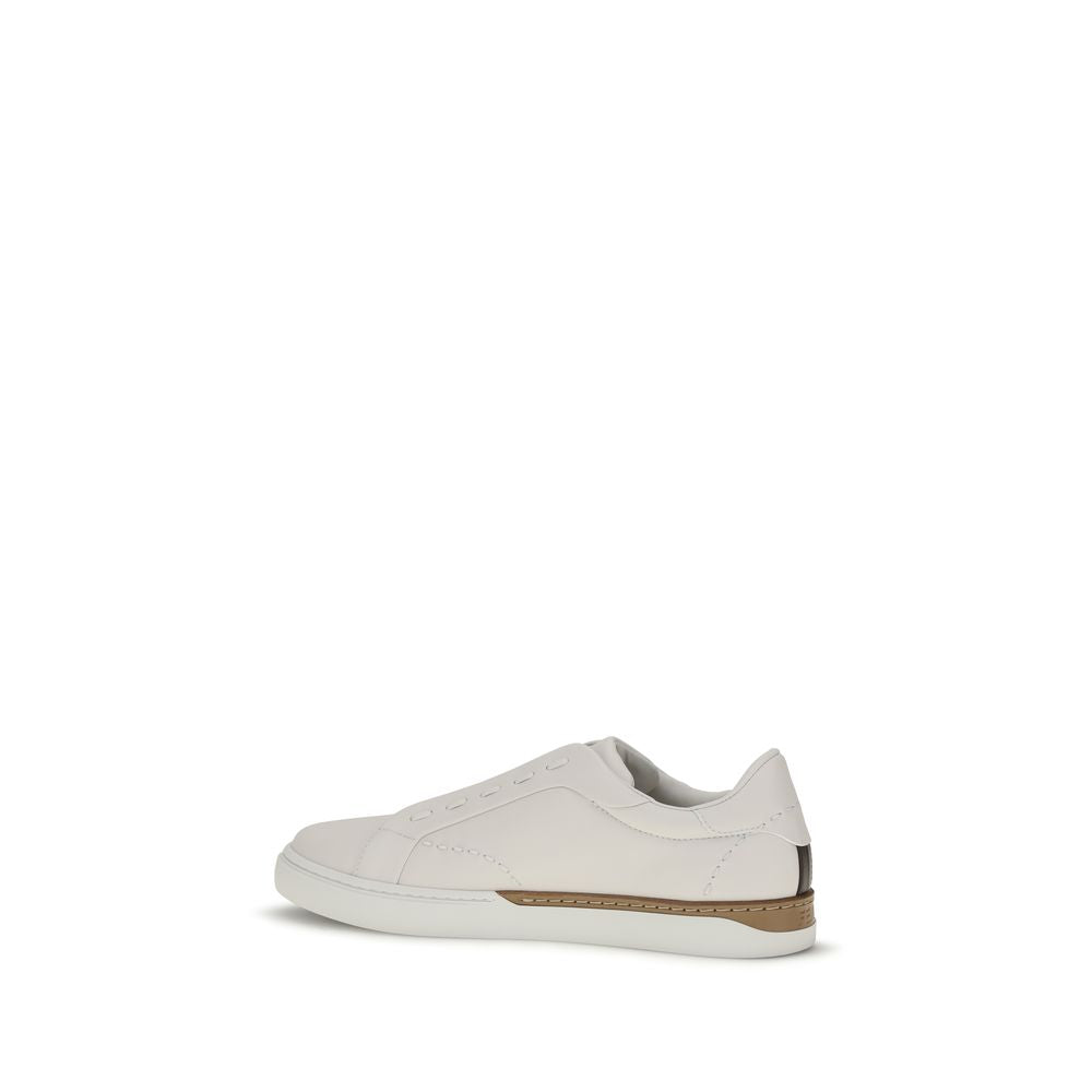 Sneakers by Fendi for men in bos taurus calf leather brown & white features an fashionable silhouette, showcasing the premium City Selleria Men's Low Top Slip On Bos Taurus Calf Leather Sneakers in a fashionable low-top slip-on style that offers a fashionable finish for refined style.