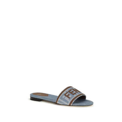Fendi Blue Cotton Flat Sandals