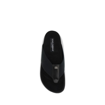 Dolce & Gabbana Black Polyester Flip-Flop Sandals
