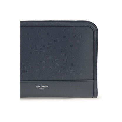 Clutch Handbag by Dolce & Gabbana for unisex in bos taurus calf nubuck & grained leather blue & palladium features a sculptural silhouette with a secure zipper, ample , and versatile wristlet for a sculptural finish.
