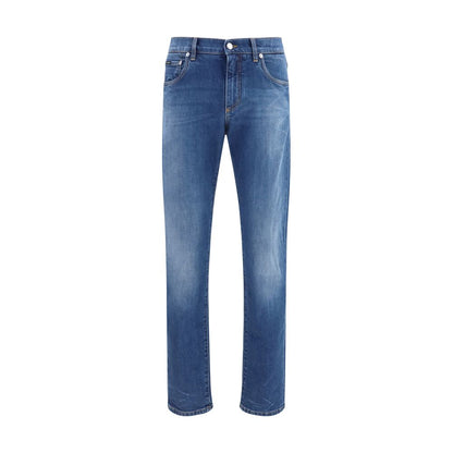 Jeans by Dolce & Gabbana for men in stretch denim cotton black & blue features a polished silhouette with a polished regular-fit & slim, reaching a polished long and finished with a polished .