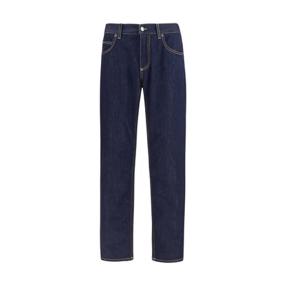 Jeans by Dolce & Gabbana for men in cotton denim blue & multicolor features a polished silhouette with a polished regular-fit, reaching a polished long and finished with a polished .