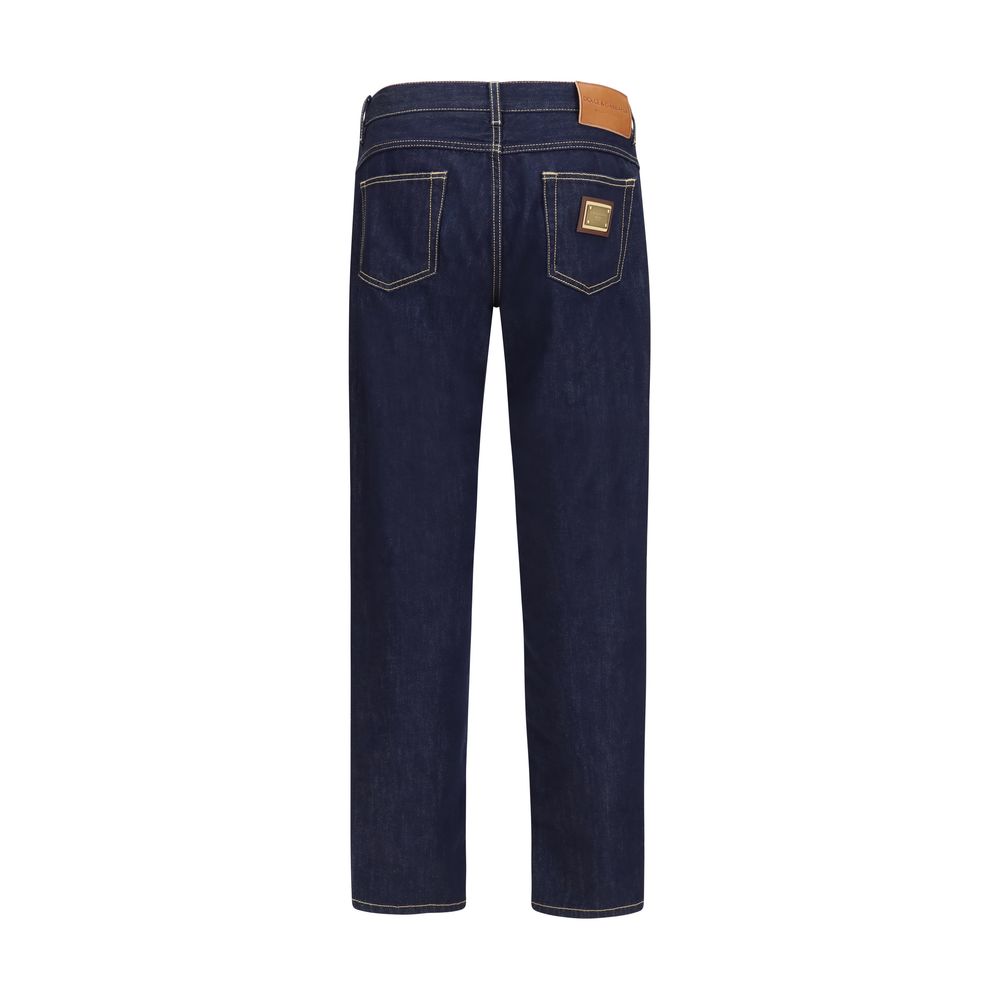 Jeans by Dolce & Gabbana for men in cotton denim blue & multicolor features an refined tailoring silhouette, showcasing a premium regular-fit with a and long cut for a refined tailoring look.