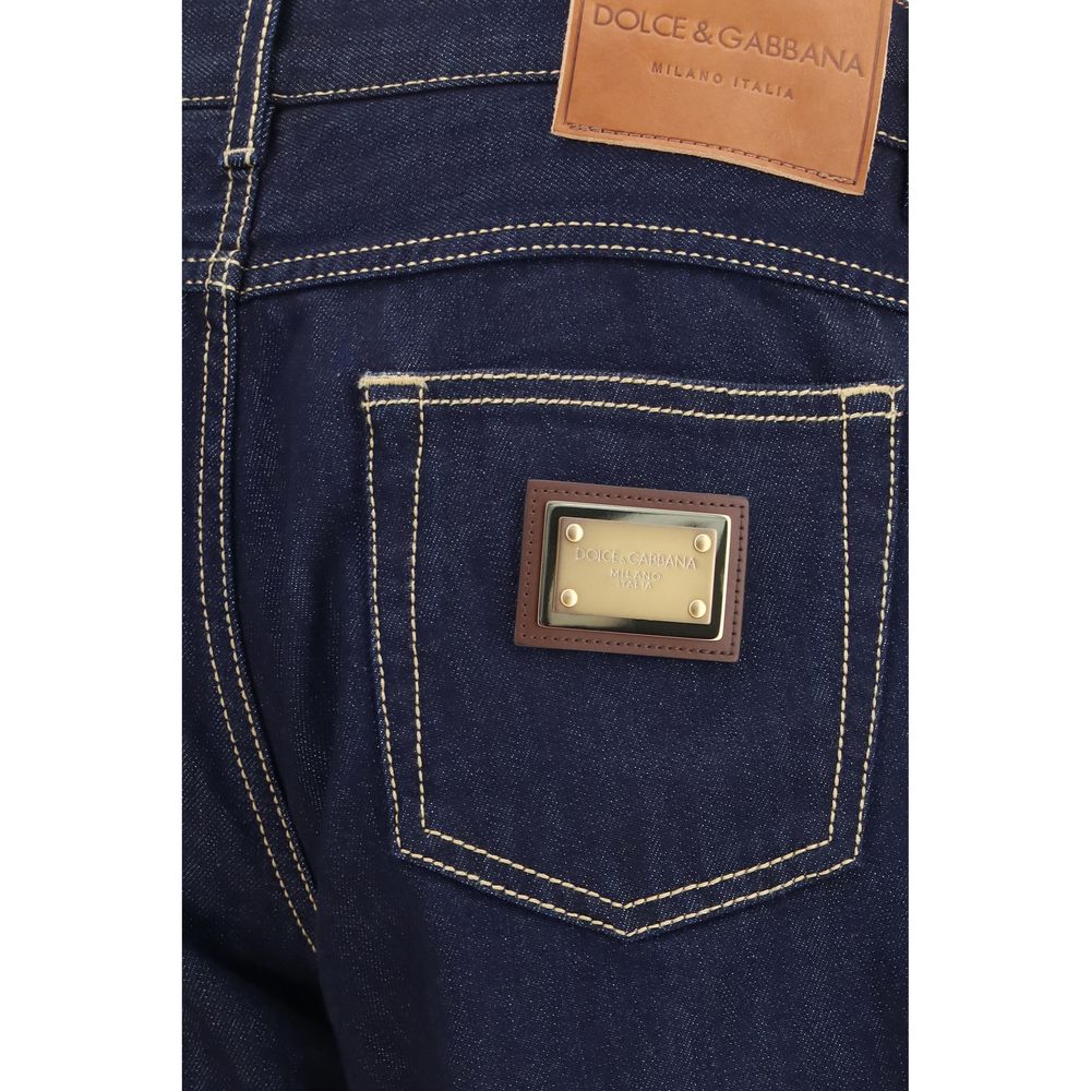Jeans by Dolce & Gabbana for men in cotton denim blue & multicolor features a refined silhouette with a refined regular-fit, defined by a and a refined long for a refined finish.