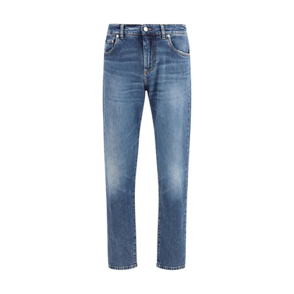 Jeans by Dolce & Gabbana for men in stretch denim cotton blue features a refined silhouette with a refined straight-leg, regular-fit & slim, defined by a and a refined long for a refined finish.