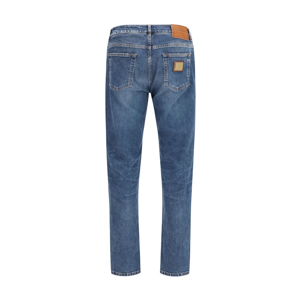 Jeans by Dolce & Gabbana for men in stretch denim cotton blue features an sophisticated and straight-leg, regular-fit & slim with a precise long, creating a sophisticated and sophisticated silhouette.