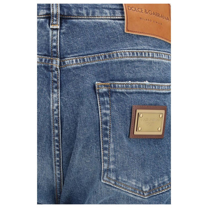Jeans by Dolce & Gabbana for men in stretch denim cotton blue presents a refined pantology silhouette, artfully defined by a refined pantology straight-leg, regular-fit & slim, long, and a sophisticated .