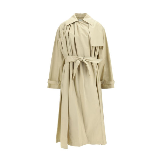 Trench Coat by Calvin Klein for women in cotton beige presents a distinguished silhouette, artfully detailed with pockets and a distinguished for a sophisticated, distinguished finish.