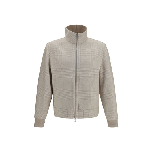 Overcoat by Brunello Cucinelli for men in cashmere & capra leather beige features a cosy chic silhouette, artfully detailed with a sophisticated high-collar neckline and premium pockets for a cosy chic finish.