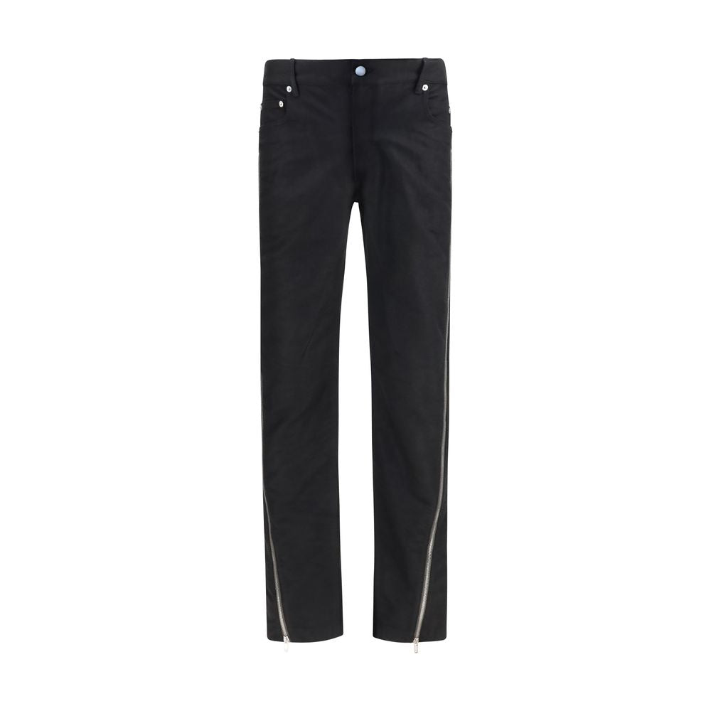 Jeans by Rick Owens for men in denim & merino wool black & herringbone features a refined silhouette with a refined straight-leg & regular-fit, defined by a low rise and a refined long for a refined finish.