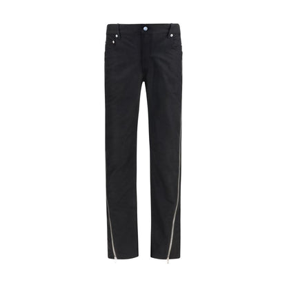 Jeans by Rick Owens for men in denim & merino wool black & herringbone features a refined silhouette with a refined straight-leg & regular-fit, defined by a low rise and a refined long for a refined finish.