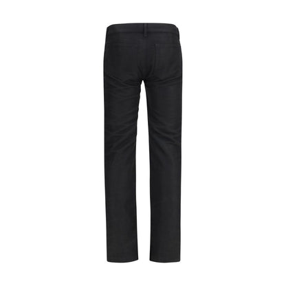 Jeans by Rick Owens for men in denim & merino wool black & herringbone presents a tailored silhouette, showcasing a tailored straight-leg & regular-fit and long cut with a refined low rise for a truly tailored aesthetic.