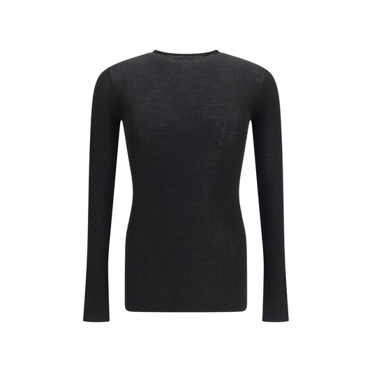 Sweatshirt by Rick Owens for men in merino wool black & signature features an provocated silhouette, detailed with a provocated long-sleeve and a refined crew neckline for a sophisticated aesthetic.