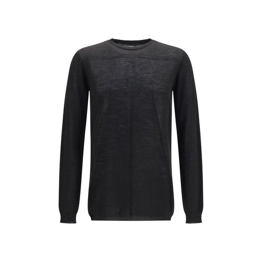 Sweatshirt by Rick Owens for men in merino virgin wool black & striped features an magnificent silhouette, showcasing a sophisticated crew neckline and long-sleeve detail for a truly magnificent finish.