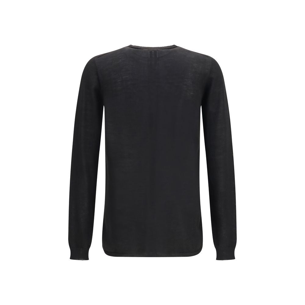 Sweatshirt by Rick Owens for men in merino virgin wool black & striped showcases a slouchy chic silhouette, artfully detailed with a slouchy chic crew neckline and for a slouchy chic finish.