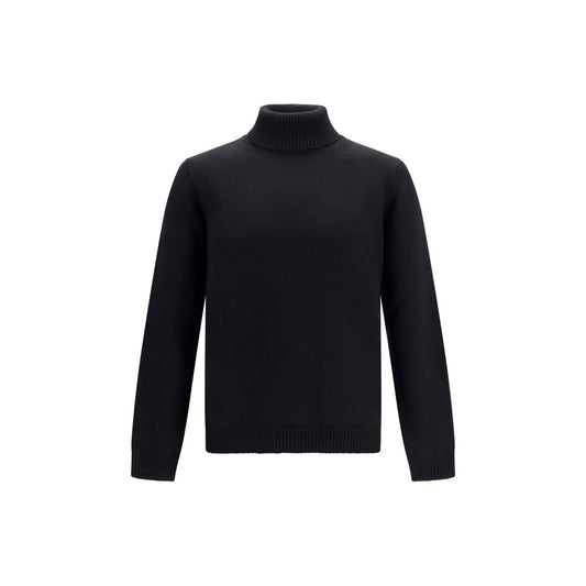 Sweater by Roberto Collina for men in merino wool black features an tactile silhouette, showcasing a sophisticated turtle neckline and tactile for a refined finish.