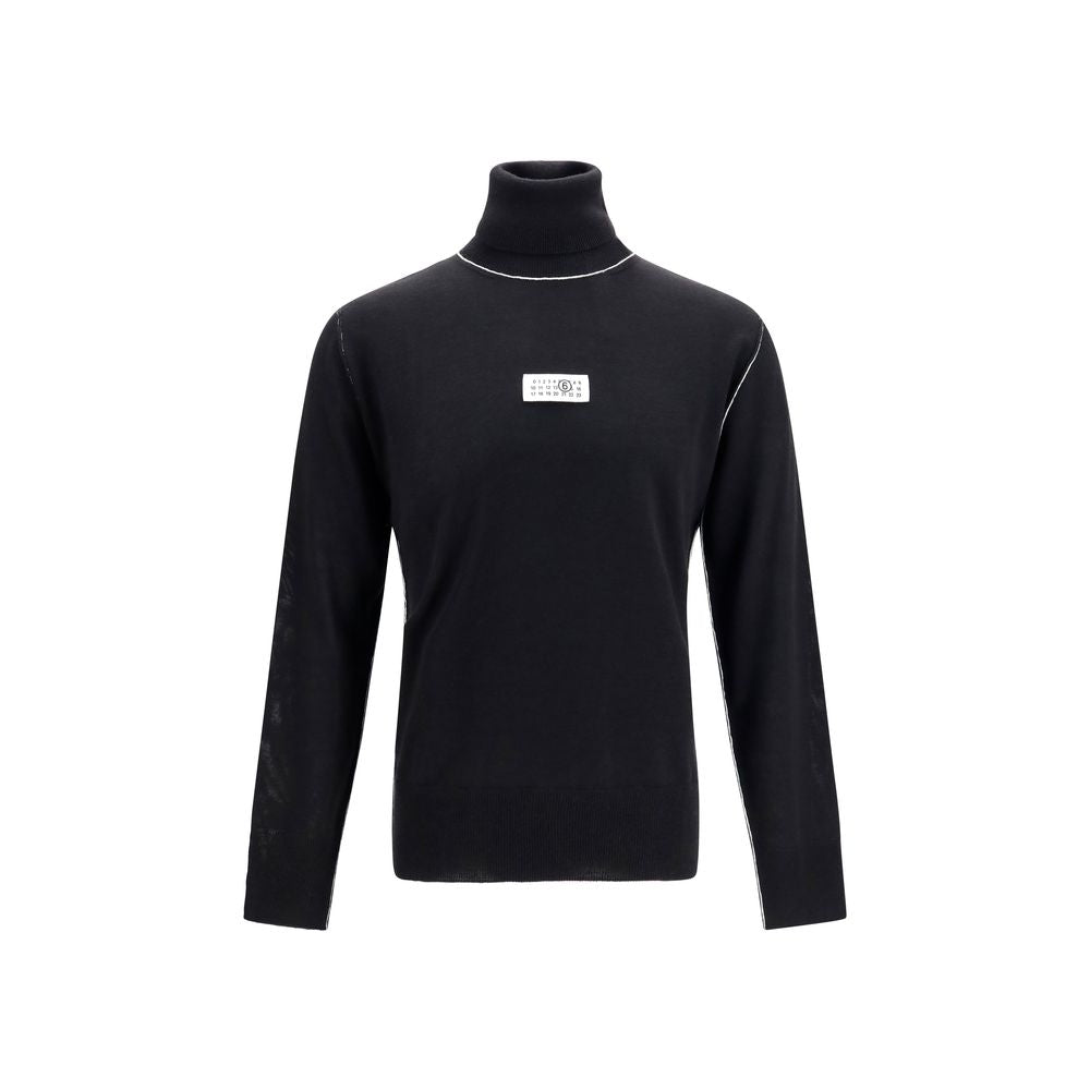 Sweater by MM6 for men in merino wool black features an tactile silhouette, showcasing a sophisticated turtle neckline and tactile for a refined finish.