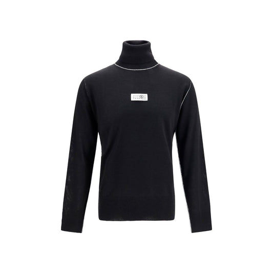 Sweater by MM6 for men in merino wool black features an tactile silhouette, showcasing a sophisticated turtle neckline and tactile for a refined finish.