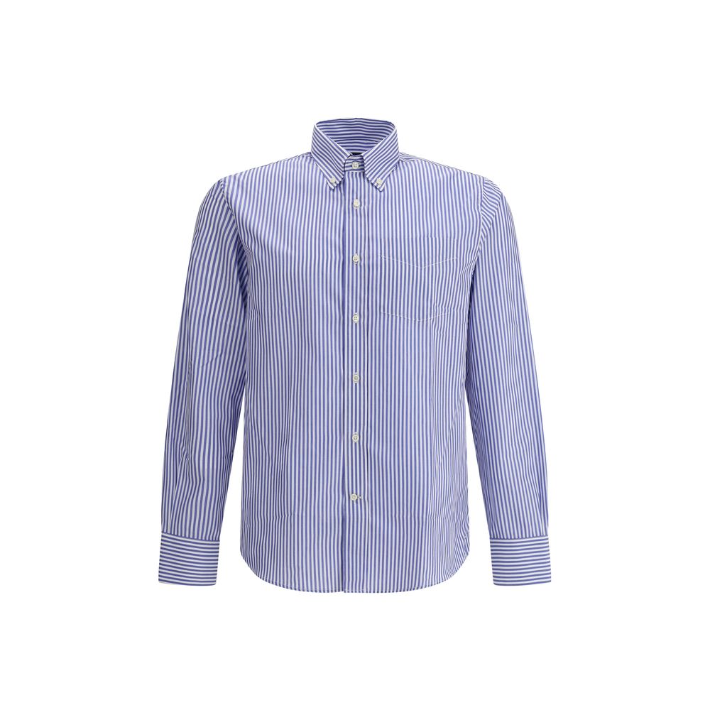 Shirt by Deperlu for men in cotton blue, patterned & striped features an architectural silhouette with a refined and elegant for a architectural look.
