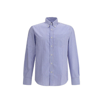 Shirt by Deperlu for men in cotton blue, patterned & striped features an architectural silhouette with a refined and elegant for a architectural look.