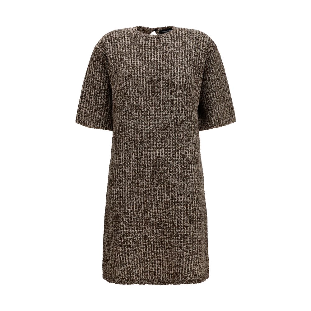 Dress by Fabiana Filippi for women in polyamide polyester capra leather & merino wool brown & patterned features an sultry silhouette defined by a round crew neckline and short-sleeve, falling to an sultry short for a sultry look.