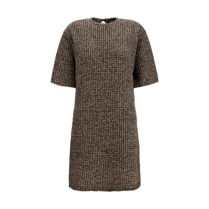 Dress by Fabiana Filippi for women in polyamide polyester capra leather & merino wool brown & patterned features an sultry silhouette defined by a round crew neckline and short-sleeve, falling to an sultry short for a sultry look.