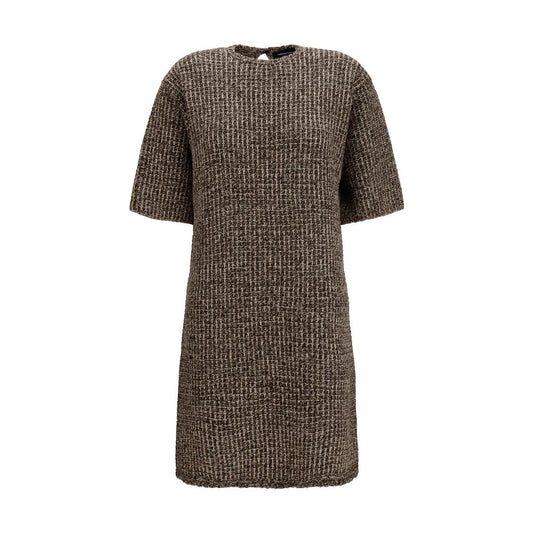 Dress by Fabiana Filippi for women in polyamide polyester capra leather & merino wool brown & patterned features an sultry silhouette defined by a round crew neckline and short-sleeve, falling to an sultry short for a sultry look.