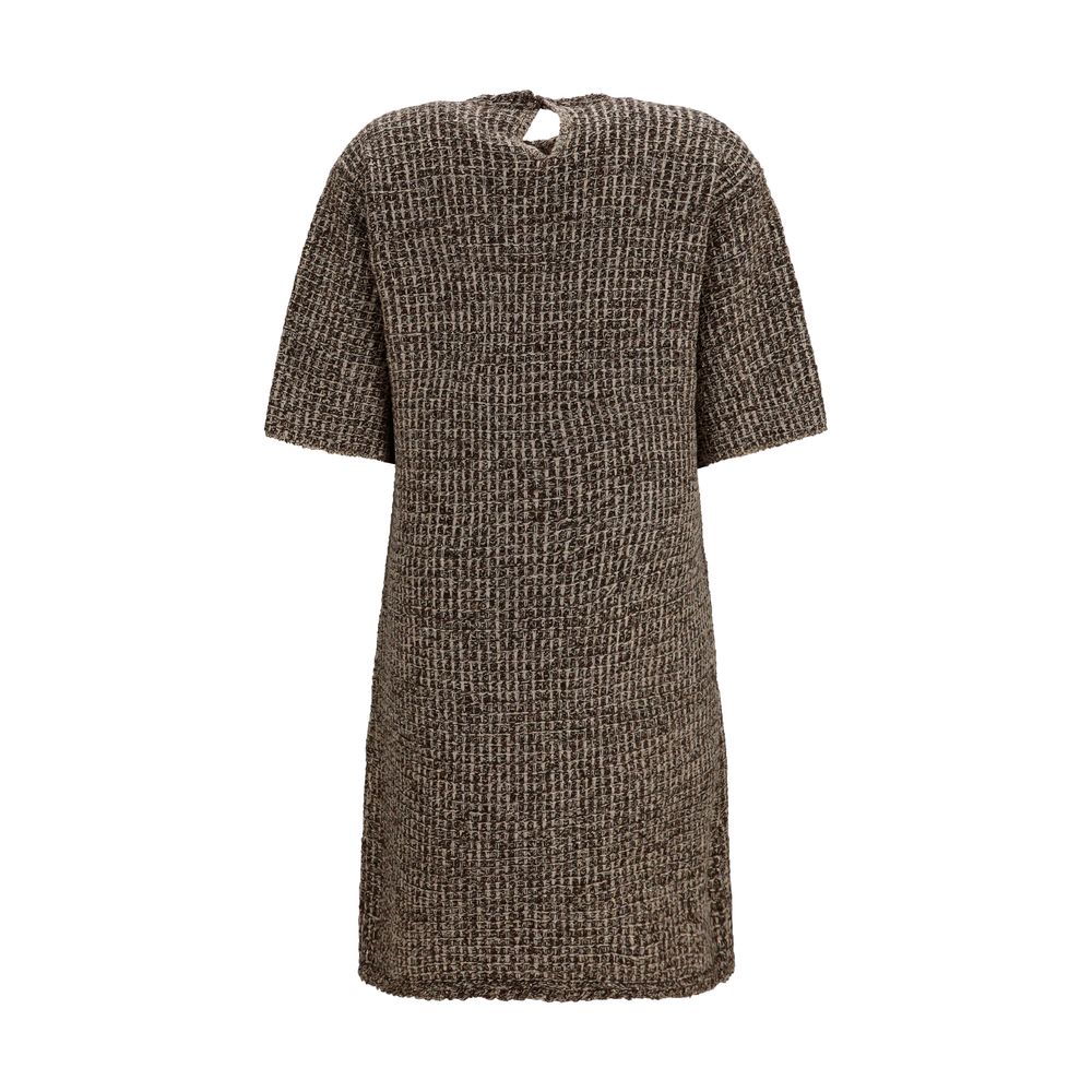 Dress by Fabiana Filippi for women in polyamide polyester capra leather & merino wool brown & patterned features an eye catching silhouette with a sophisticated round crew neckline, elegant , and a refined short for a eye catching aesthetic.