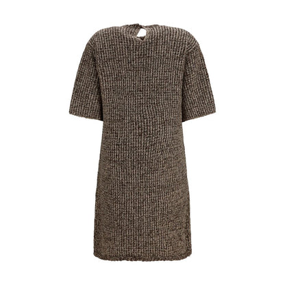 Dress by Fabiana Filippi for women in polyamide polyester capra leather & merino wool brown & patterned features an eye catching silhouette with a sophisticated round crew neckline, elegant , and a refined short for a eye catching aesthetic.