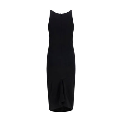 Dress by Jacquemus for women in stretch polyamide viscose black features an eye catching silhouette with a sophisticated asymmetric neckline, elegant , and a refined midi for a eye catching aesthetic.