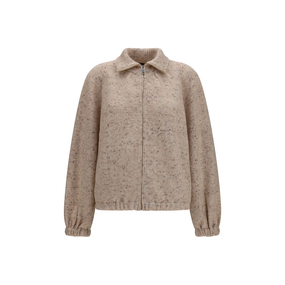 Bomber Jacket by Fabiana Filippi for women in polyamide mohair merino & alpaca wool beige showcases a bohemian silhouette, artfully detailed with a bohemian high-collar neckline and signature for a truly bohemian finish.