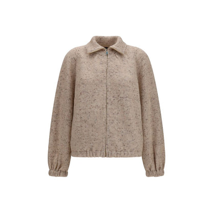 Bomber Jacket by Fabiana Filippi for women in polyamide mohair merino & alpaca wool beige showcases a bohemian silhouette, artfully detailed with a bohemian high-collar neckline and signature for a truly bohemian finish.
