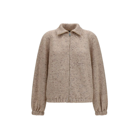 Bomber Jacket by Fabiana Filippi for women in polyamide mohair merino & alpaca wool beige showcases a bohemian silhouette, artfully detailed with a bohemian high-collar neckline and signature for a truly bohemian finish.