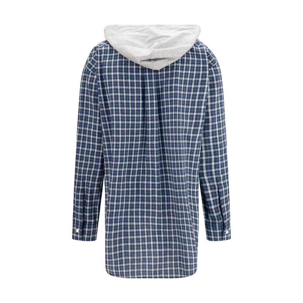 Hooded Shirt by Miu Miu for women in cotton blue, patterned & checked, featuring a nuanced and nuanced hooded neckline for a sophisticated finish.