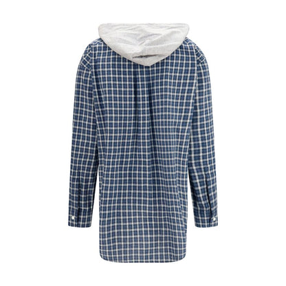 Hooded Shirt by Miu Miu for women in cotton blue, patterned & checked, featuring a nuanced and nuanced hooded neckline for a sophisticated finish.