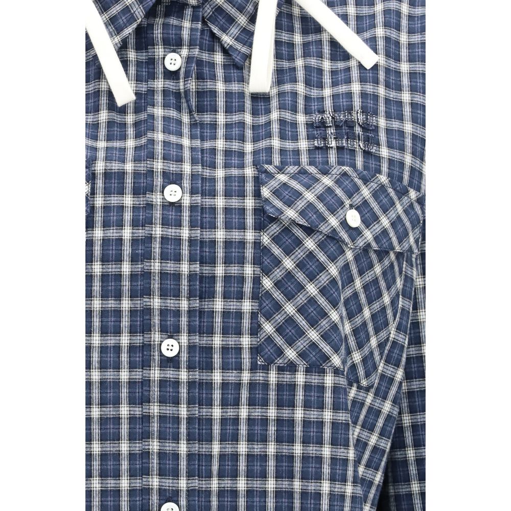 Hooded Shirt by Miu Miu for women in cotton blue, patterned & checked presents a discerning silhouette, showcasing a sophisticated and for a truly discerning finish.
