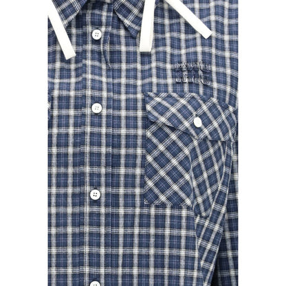 Hooded Shirt by Miu Miu for women in cotton blue, patterned & checked presents a discerning silhouette, showcasing a sophisticated and for a truly discerning finish.