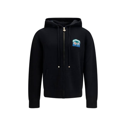 Sweatshirt Hoodie by Casablanca for men in merino wool black features an luminous silhouette, showcasing a sophisticated hooded high-collar neckline and long-sleeve for a truly luminous look.